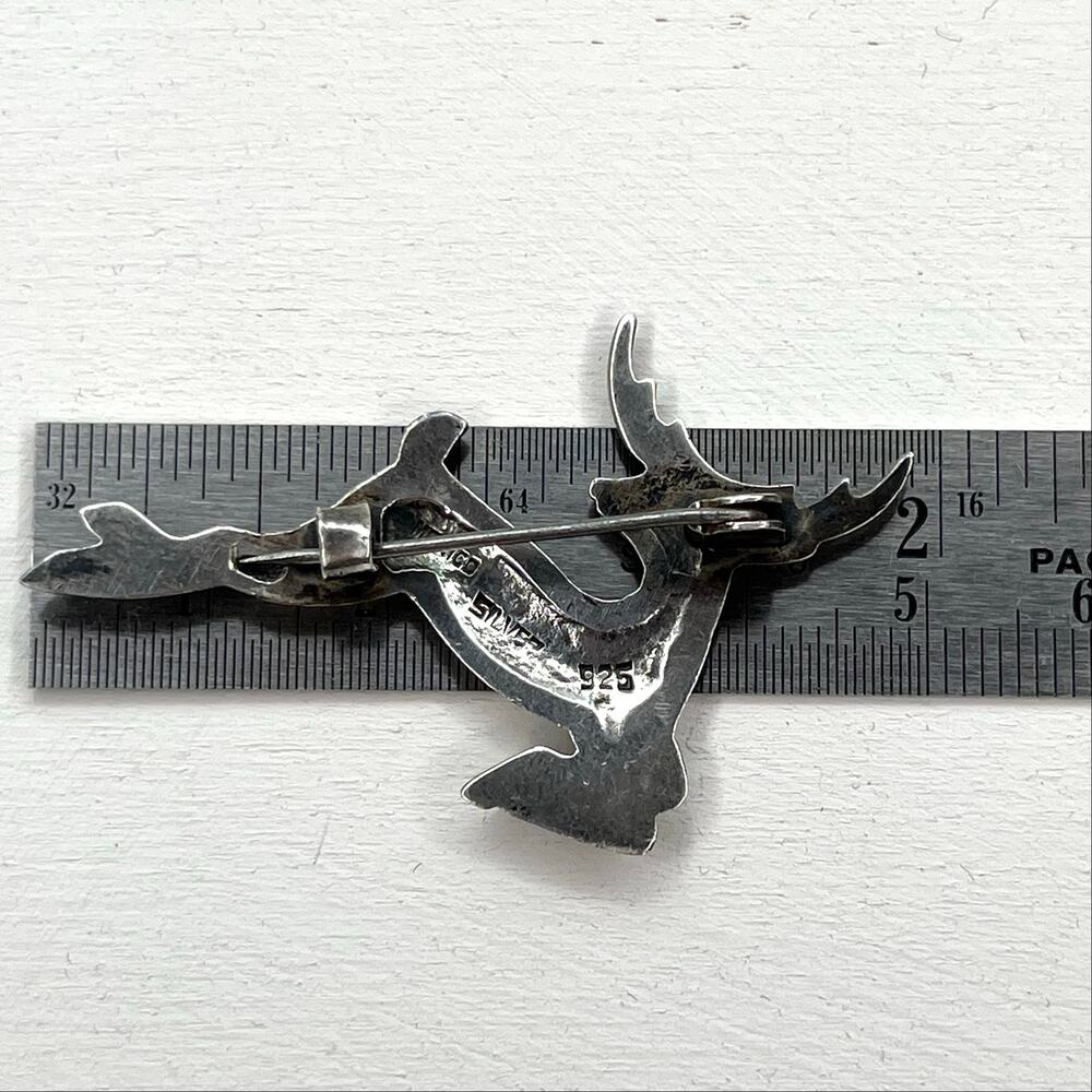 Vintage Mid Century Mexico 925 Sterling Silver Leaping Deer Stag Brooch Pin - Picture 6 of 10